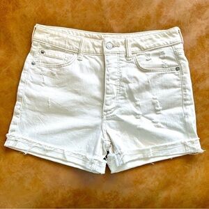 Anthropologie Pilcro Cream Cuffed Distressed Denim Shorts Size 27